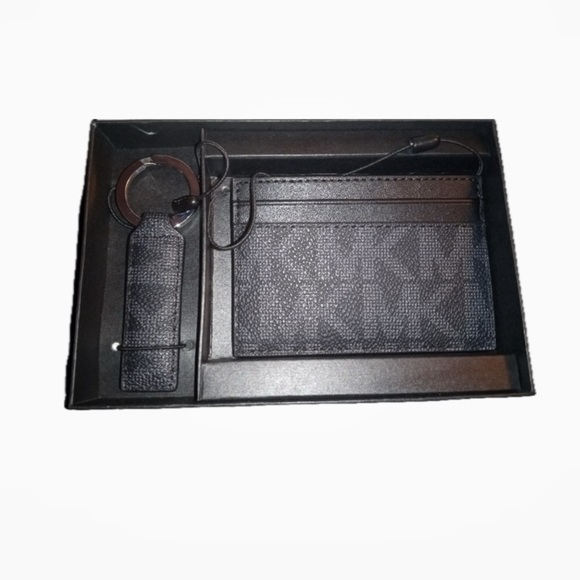 Brand New NWT MK Black Monogram Cardholder Keychain Strap Gift Set - Picture 2 of 10